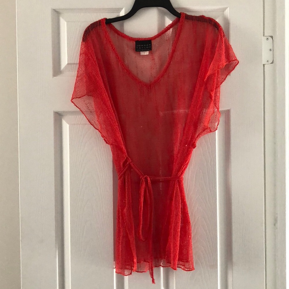 Orange Mesh Cover Up With Sequence - image 1